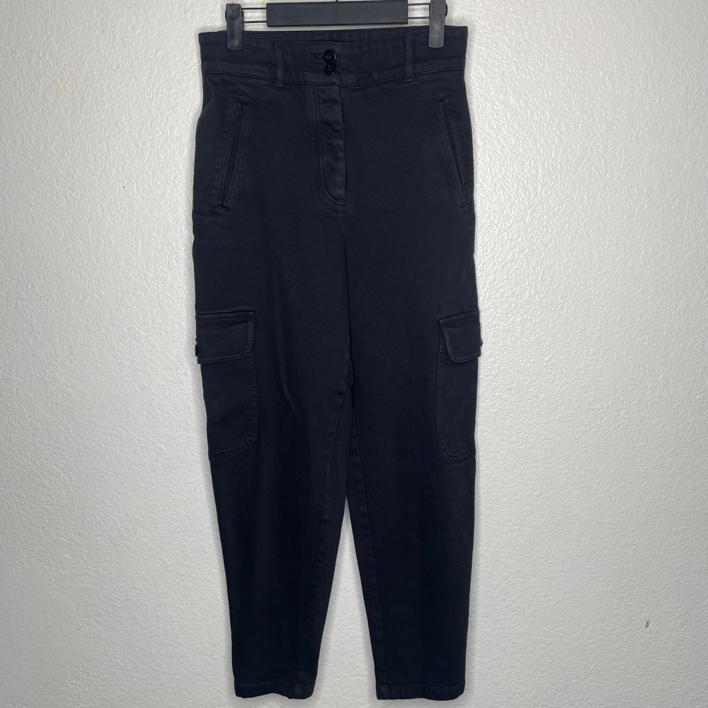 Womens High Waisted Cargo Pants Black Tapered Leg Utility Trousers Size 27